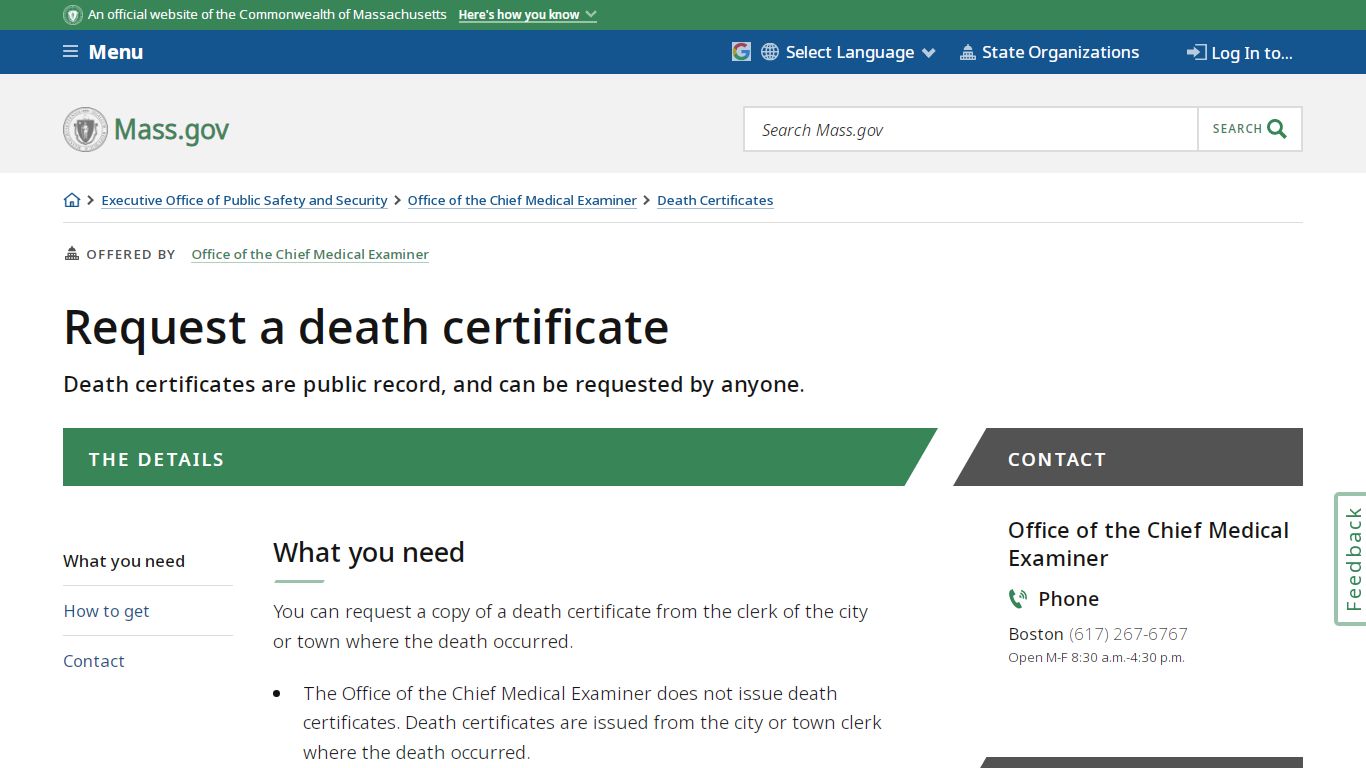 Request a death certificate | Mass.gov